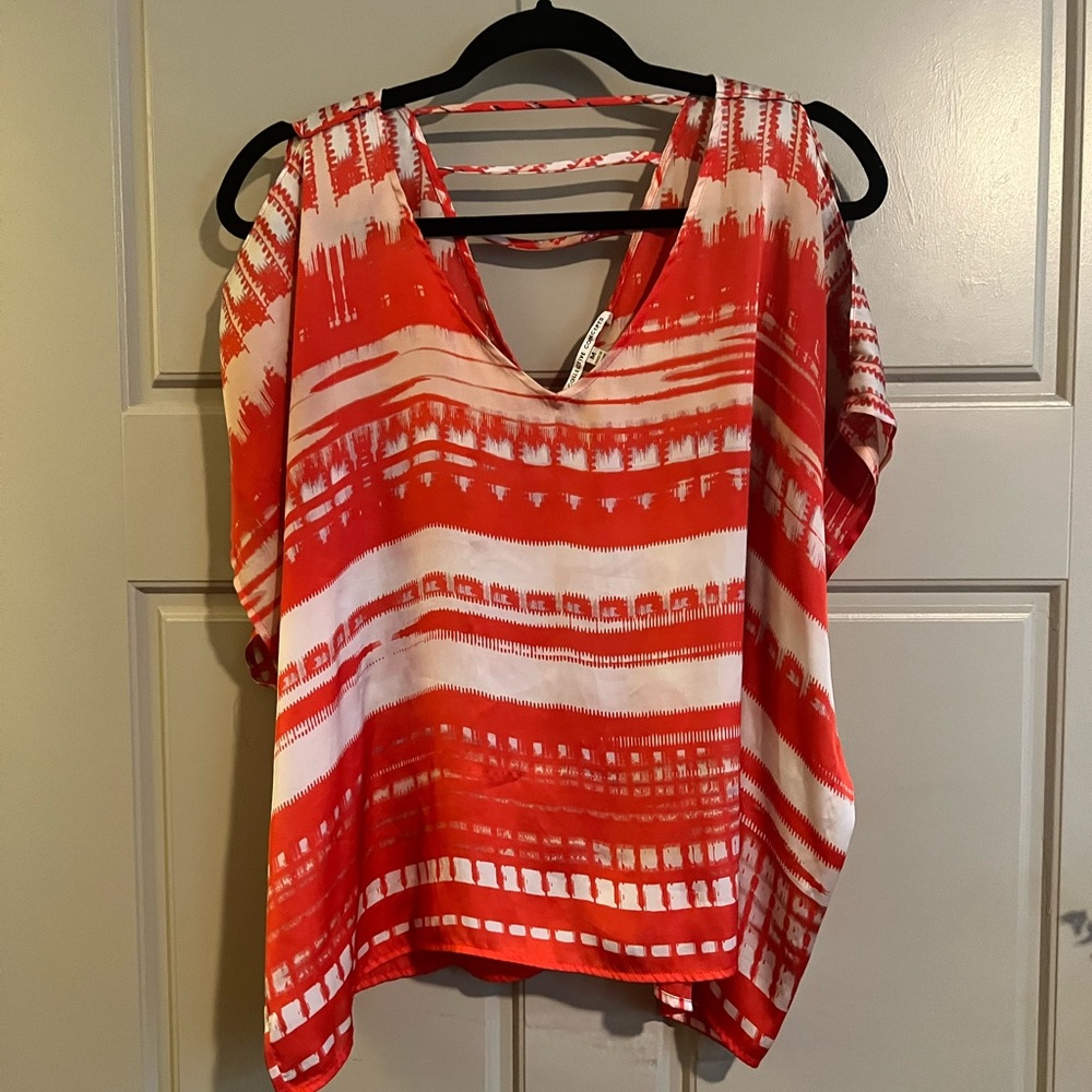 Collective Concepts satin orange and white top